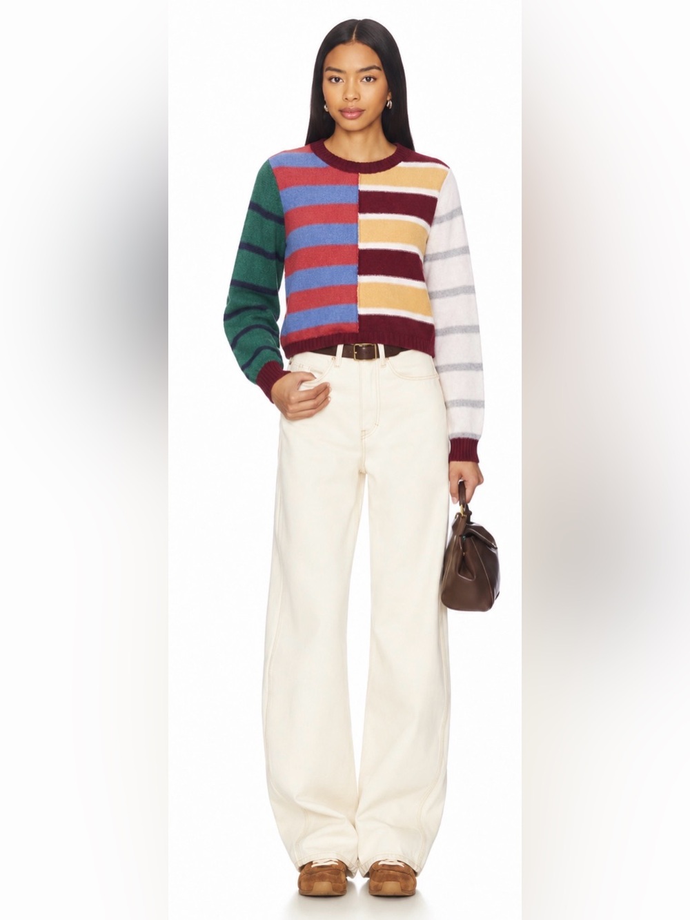 American Eagle Patchwork Crewneck Sweater in Multi Stripe